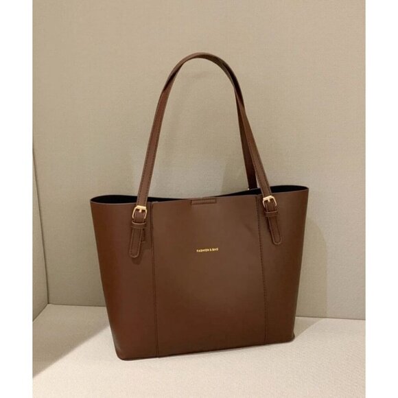 NWOT SHEIN Brown Women's Tote Shoulder Faux Leather Bag Purse - Picture 1 of 4